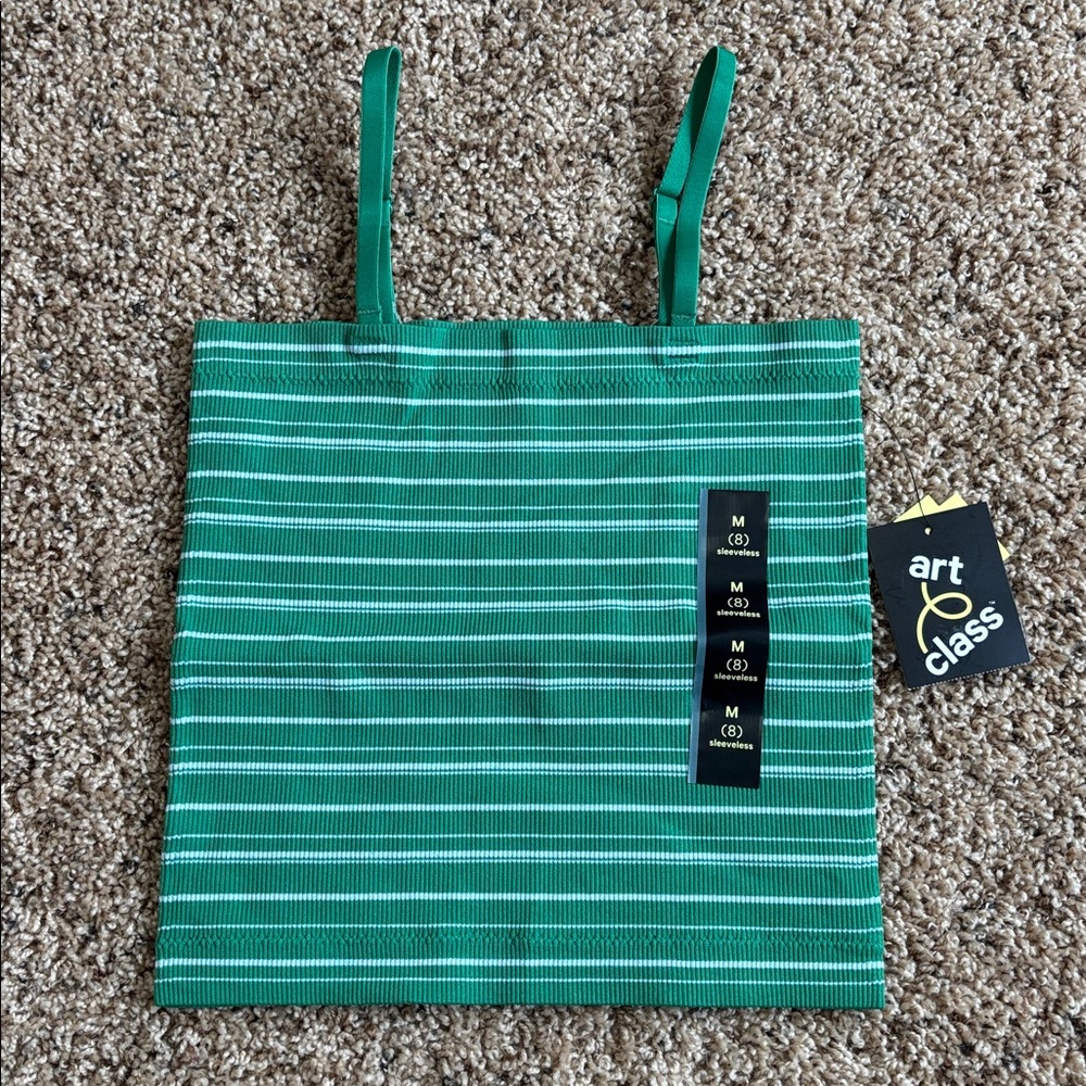 Art Class Seamless Tube Top Green and White Striped Tank Top Girls Size Medium